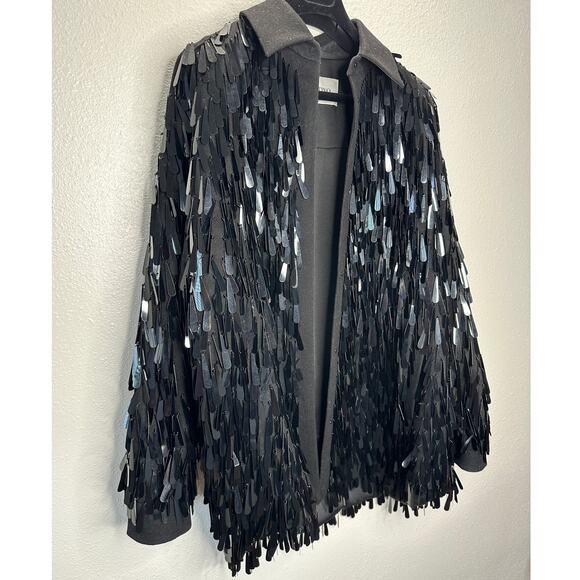 Valentino Garavani Black Sequin Fringe Shirt Jacket Medium - Picture 3 of 13